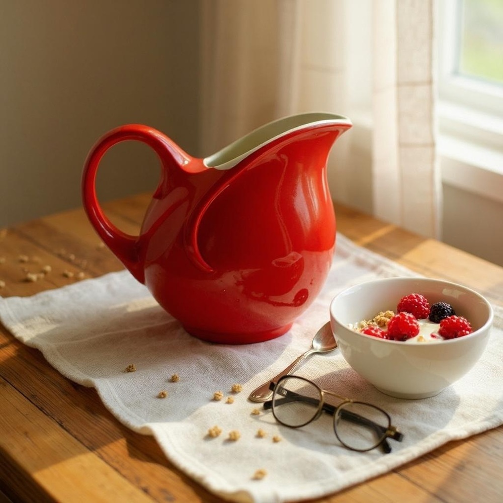 HALL CHINA Chinese Red Serving Pitcher, Art Deco, Refrigerator Ware, 1930s - Picture 2 of 12